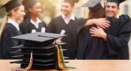 Graduates celebrating with caps and diplomas outdoors in daytime  