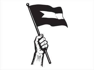 Person holding black and white flag with clenched fist illustration