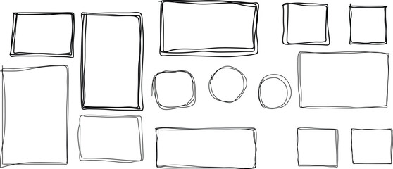 Hand drawn frames sketch doodle boxes outline elements set
