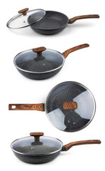 Cash Iron Frying Pan. Isolated on white. Black iron pan. Empty Cast iron skillet on a White background