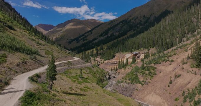 Wide aerial establish of California Gulch and Trans America Trail near Animas Forks