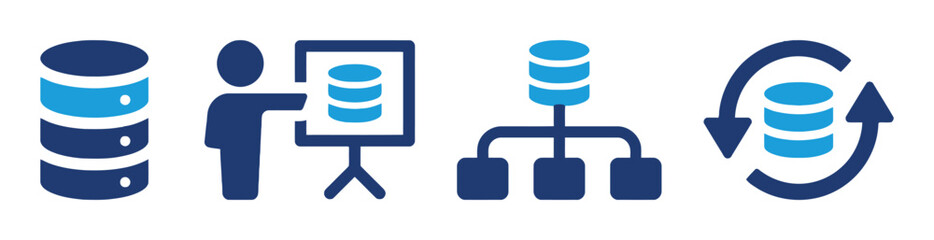 Database icons representing data storage and management concepts