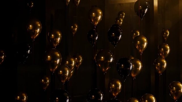 Gold balloons hanging from the ceiling