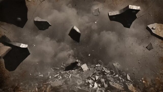 shattered metal plates explosion, industrial debris, destruction concept