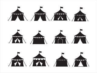 Set of various circus tents with different entrance styles isolated design