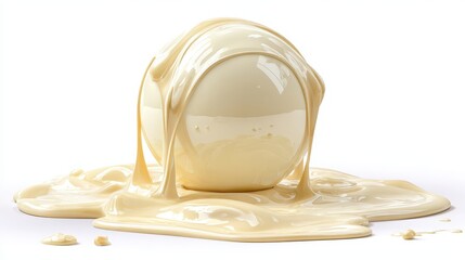 Fototapeta premium 3D illustration of molten white chocolate flow over a rounded form with a flat ground plane