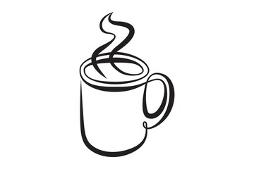 Continuous one line drawing hot drink. Cup of coffee. Linear.Isolated minimalist illustration. Not AI.