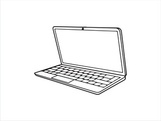 Simple line drawing of an open laptop computer with keyboard visible