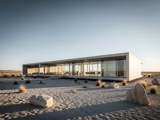 Striking architectural design of a minimalist modern home in a desert landscape