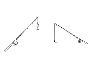 Two different fishing rods with hooks and reels displayed side by side