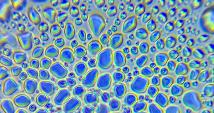 Water bubbles bursting under microscope, abstract macro liquid texture