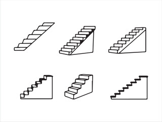 Various styles of simple hand drawn staircases on transparent background