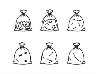 Six different types of fabric bags filled with various contents illustration