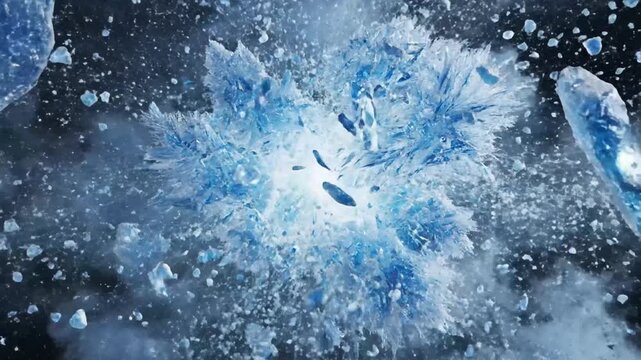 ice explosion, abstract blue energy, frozen blast, dark background
