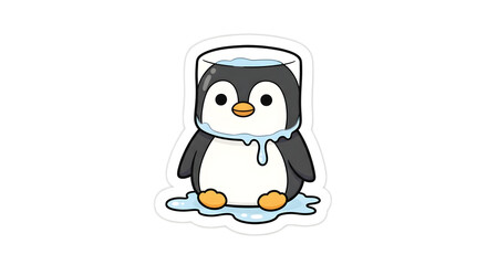 Fototapeta premium Penguin trapped in melting ice isolated on transparent background, Whisk concept illustration