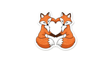 Fototapeta premium Two cartoon foxes forming a heart shape with their tails and faces together