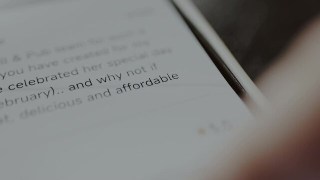 Person reads the Reviews for a service, product review