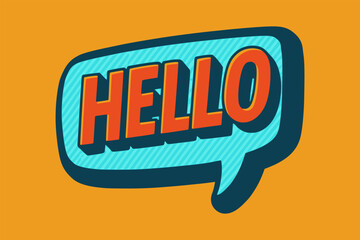 cartoon hello speech bubble text banner background flat color vector illustration template design