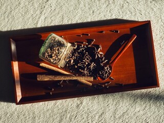 말린 향신료 스타아니스홀, 팔각향, 시나몬, 정향