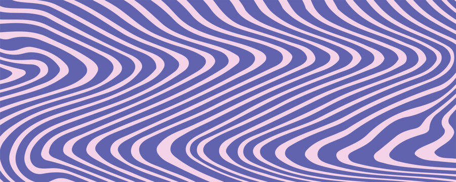 Blue Wavy Lines Abstract Background in Trendy Retro Psychedelic Style. Twisted, Swirled, and Distorted Vector Texture Pattern