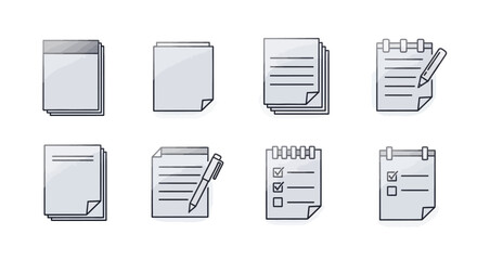 Paperwork and notes icons set. Documents and notepad.