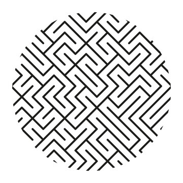 Beautiful round maze sections. Abstract path Vector symbols. Geometric circle puzzle details. Unique black labyrinth symbols.
