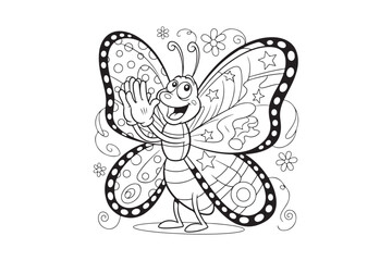 Funny Butterfly Coloring Page Cartoon Vector for Kids