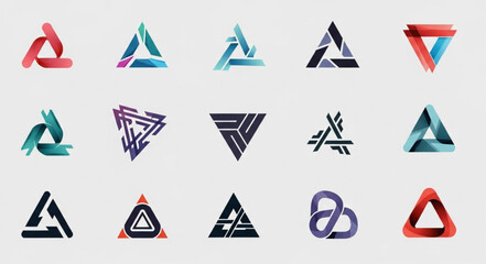 Collection of abstract geometric triangle logos and symbols.