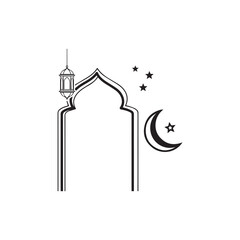 Fototapeta premium Islamic Archway with Lantern - Ramadan Decor, Moon, Stars and Mosque Entrance