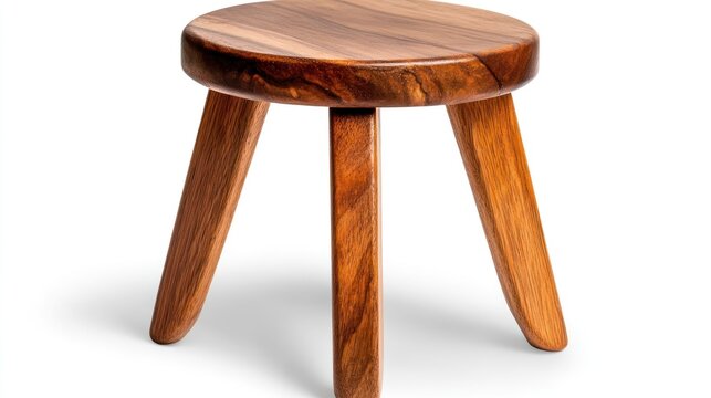 Wooden stool with a circular top and three legs.