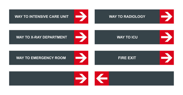 Hospital directional signage set with arrow wayfinding panels vector.