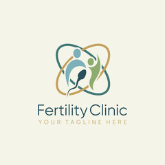 Obraz premium Reproductive Medicine and Fertility Logo, The symbol human silhouettes with sperm and egg cell elements, for family planning services, reproductive medicine, IVF clinics and the journey to parenthood