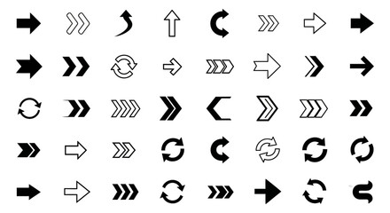 arrow icons vector set black diverse directional symbols for modern uiux design web graphics navigation and digital use.