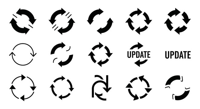 clean refresh update and reload arrow icons for web uiux design app development illustrating data synchronization and process tasks.