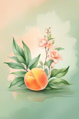 still life with apricots and leaves