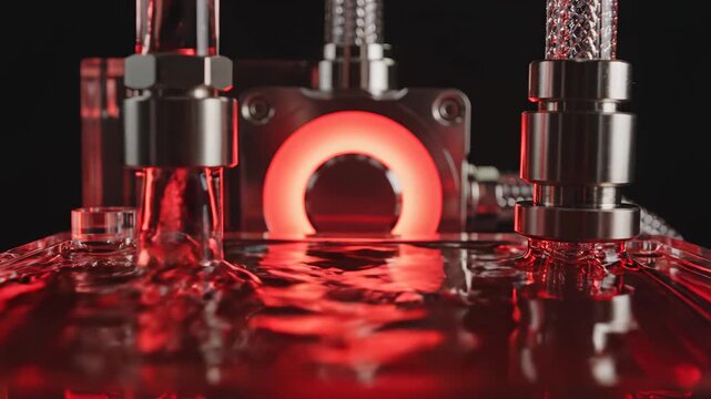 3D printer in operation with red light