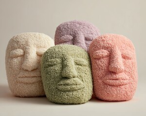 Stone Carved Face Sculptures Generative AI