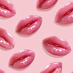 Pink Glossy Lips Pattern Generative AI