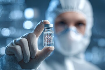 Scientist holding vial with red liquid in lab Generative AI