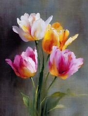 Elegant Still Life of Tulips Painting Generative AI