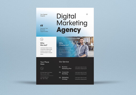 Blue Gradient Digital Marketing Agency Flyer Set
