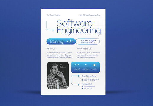 Beige And Blue Gradient Software Training Workshop Flyer Set