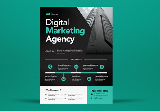 Black Digital Marketing Agency Flyer Layout