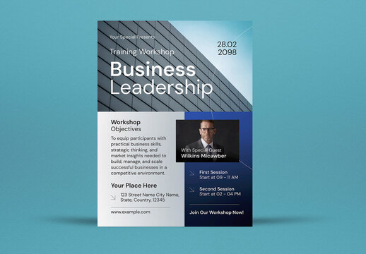 Blue And Grey Gradient Training Workshop Flyer Set