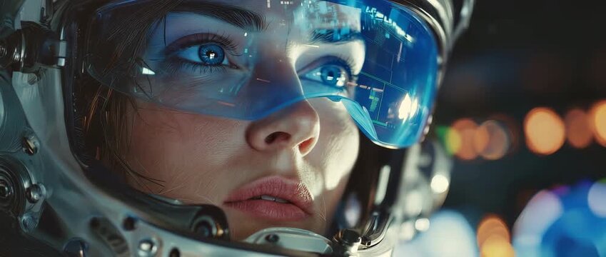 Futuristic Female Soldier with Augmented Reality Combat Visor