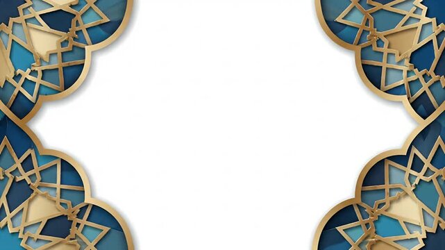 Ornate golden frame with blue mosaic pattern on a white background viewed from directly above