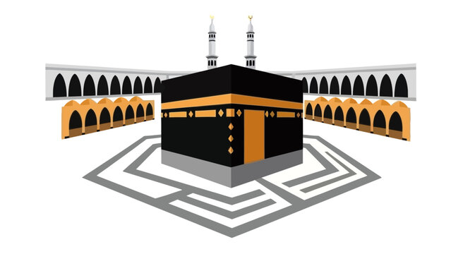 Kaaba and Masjid al Haram Mosque Vector Illustration