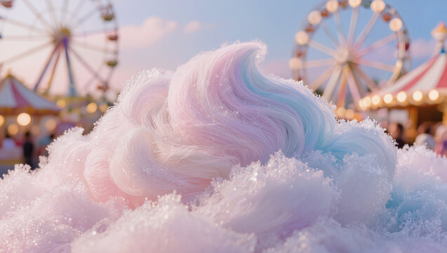 Nostalgic carnival ferris wheel silhouette through pastel mist for fantasy story