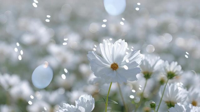 White background video with beautiful blur blurred flower bokeh spring blossom nature light summer floral flora abstract beauty bloom blooming natural season animation motion effect overlay white