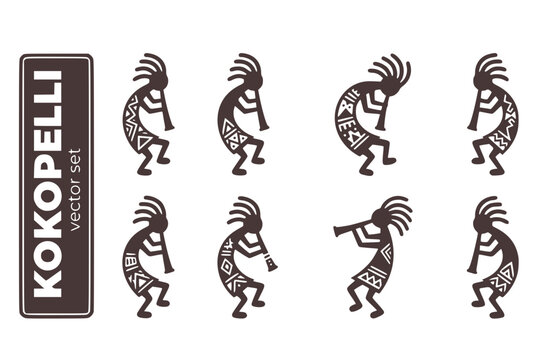 Kokopelli Native-American Fertility-Deity Kokopelli-Figure Southwestern-Symbol Cultural-Icon Tribal-Design Kokopelli-Symbol Vector Set - Kokopelli Art
